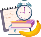 books clock banana calender